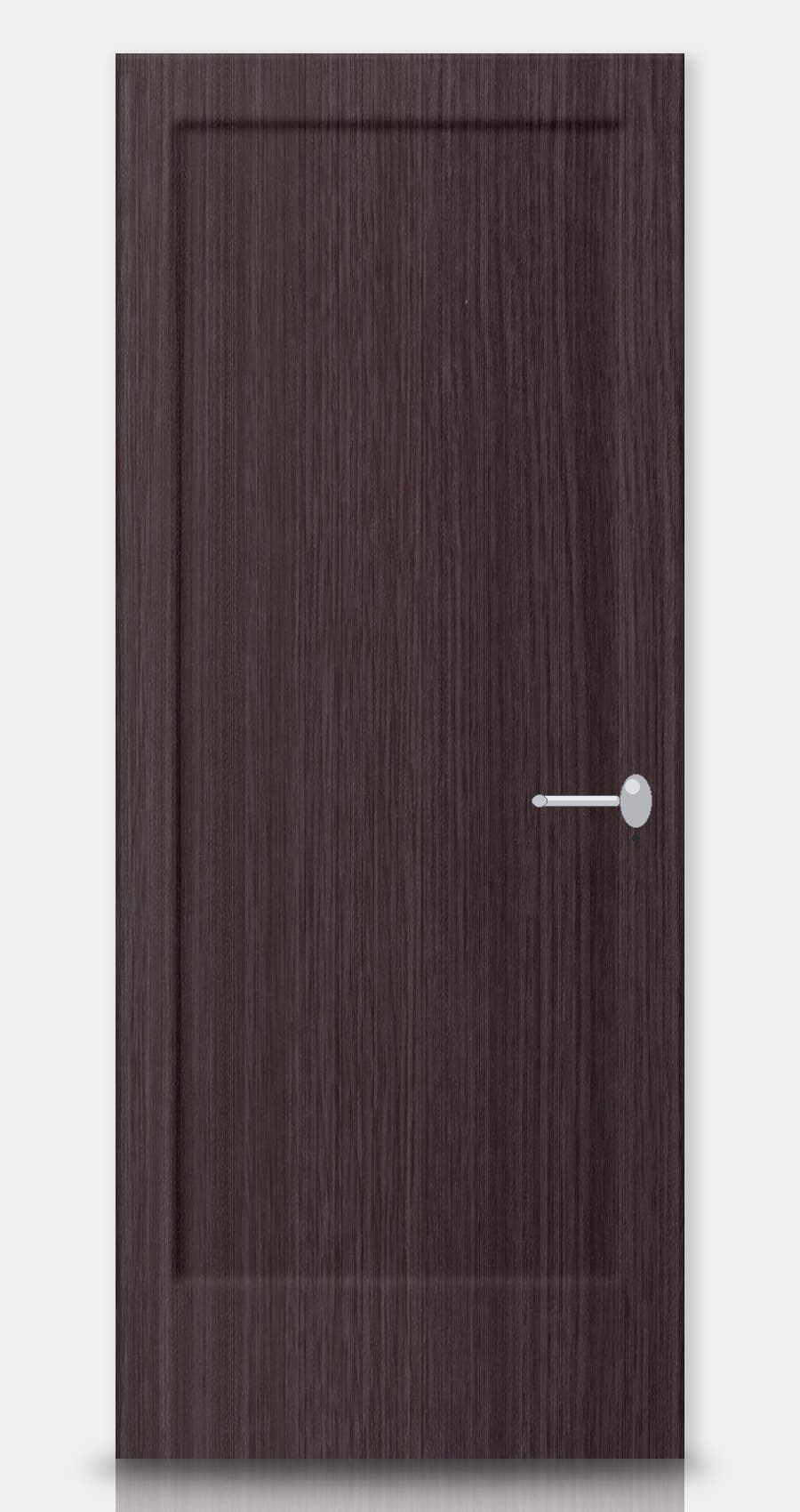 Dark Walnut applied on a WPC door — real-door preview
