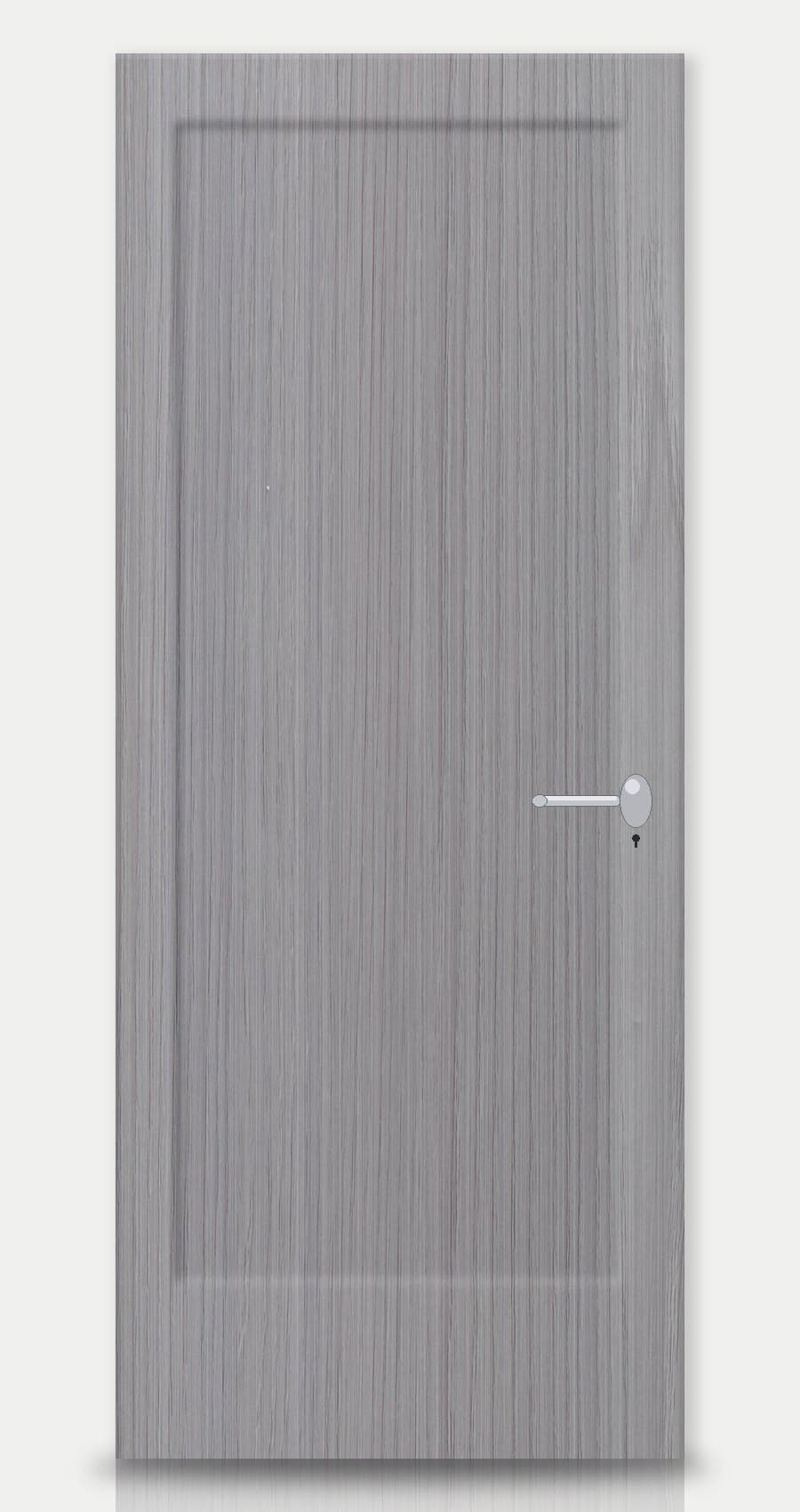 Pale Pewter applied on a WPC door — real-door preview