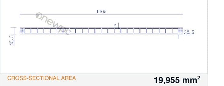 OW1105/45.5-7 technical drawing - cross-sectional schematic with millimetre dimensions