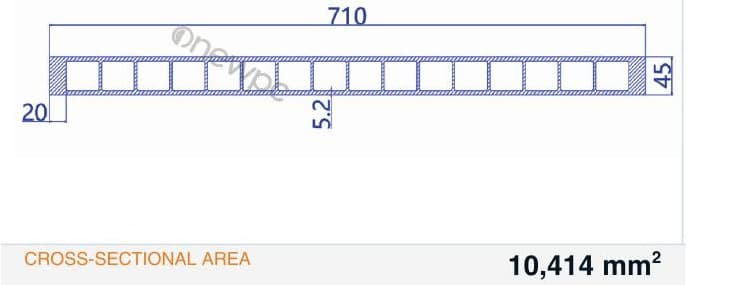 OW710/45.4-5.2 technical drawing - cross-sectional schematic with millimetre dimensions