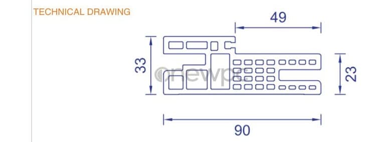 OWC90/33.3A-49 technical drawing - cross-sectional schematic with millimetre dimensions