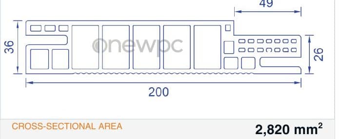 OWG200/36A-49 technical drawing - cross-sectional schematic with millimetre dimensions