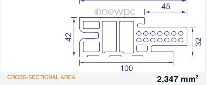 OWH100/42E-45 technical drawing - cross-sectional schematic with millimetre dimensions