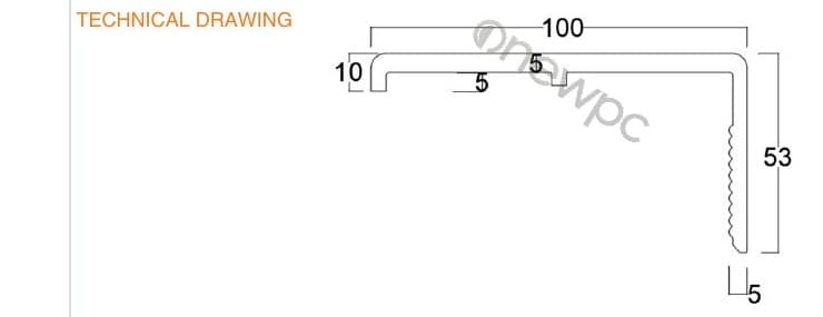 OWL100/10-53 technical drawing - cross-sectional schematic with millimetre dimensions
