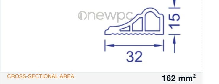 OWL32/15 technical drawing - cross-sectional schematic with millimetre dimensions