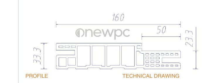 OWN160/33.3A-50 technical drawing - cross-sectional schematic with millimetre dimensions