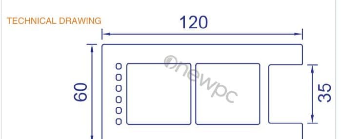 OWP100/60 technical drawing - cross-sectional schematic with millimetre dimensions