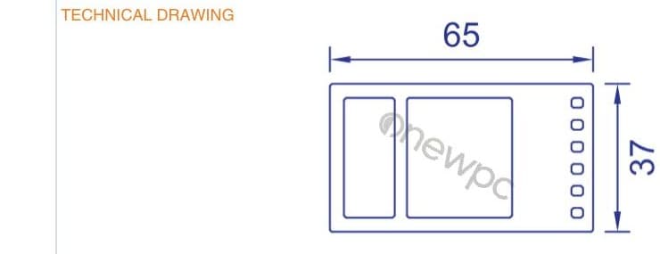 OWP65/36.5 technical drawing - cross-sectional schematic with millimetre dimensions