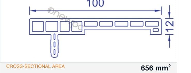 OWS100/12 technical drawing - cross-sectional schematic with millimetre dimensions