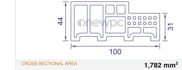 OWS100/44A-35 technical drawing - cross-sectional schematic with millimetre dimensions
