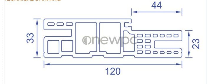 OWS120/33.3A-44 technical drawing - cross-sectional schematic with millimetre dimensions