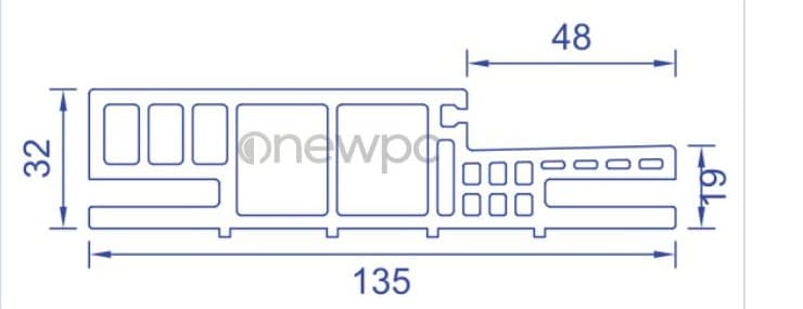 OWS135/32A-48 technical drawing - cross-sectional schematic with millimetre dimensions