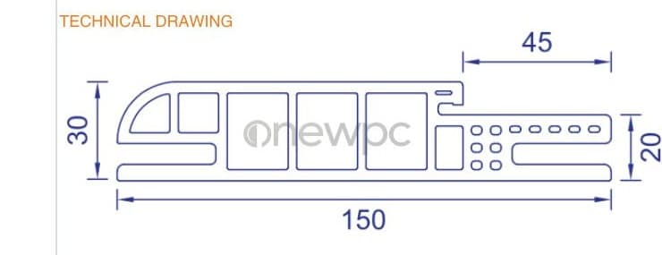 OWS150/30B-45 technical drawing - cross-sectional schematic with millimetre dimensions