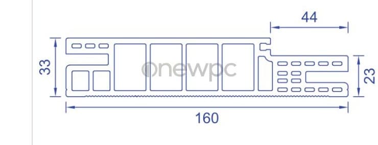 OWS160/33.3A-44 technical drawing - cross-sectional schematic with millimetre dimensions