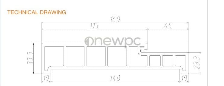 OWS160/33.3A-45 technical drawing - cross-sectional schematic with millimetre dimensions