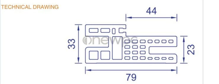 OWS79/33.3A-44 technical drawing - cross-sectional schematic with millimetre dimensions