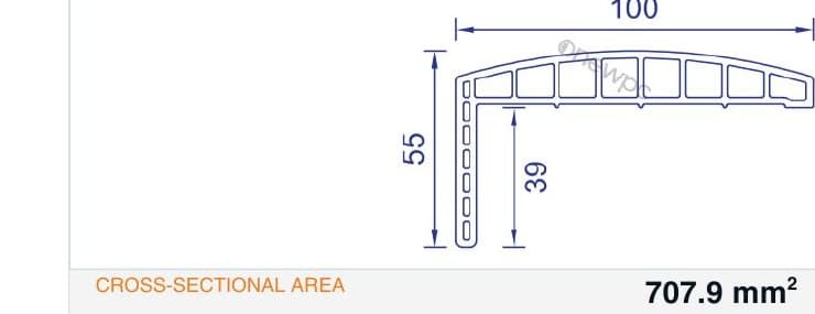 OWY100/16-55 technical drawing - cross-sectional schematic with millimetre dimensions