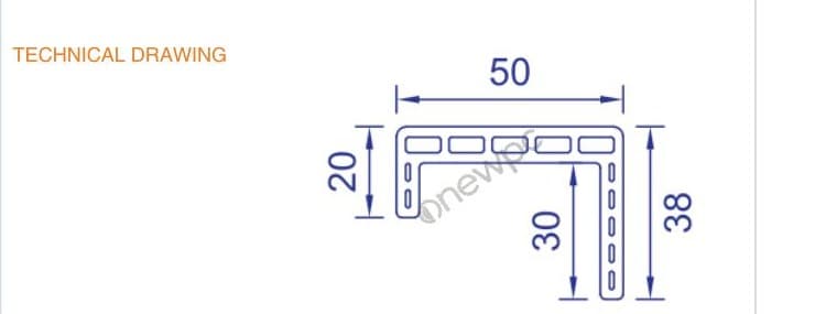 OWY50/20-38U technical drawing - cross-sectional schematic with millimetre dimensions