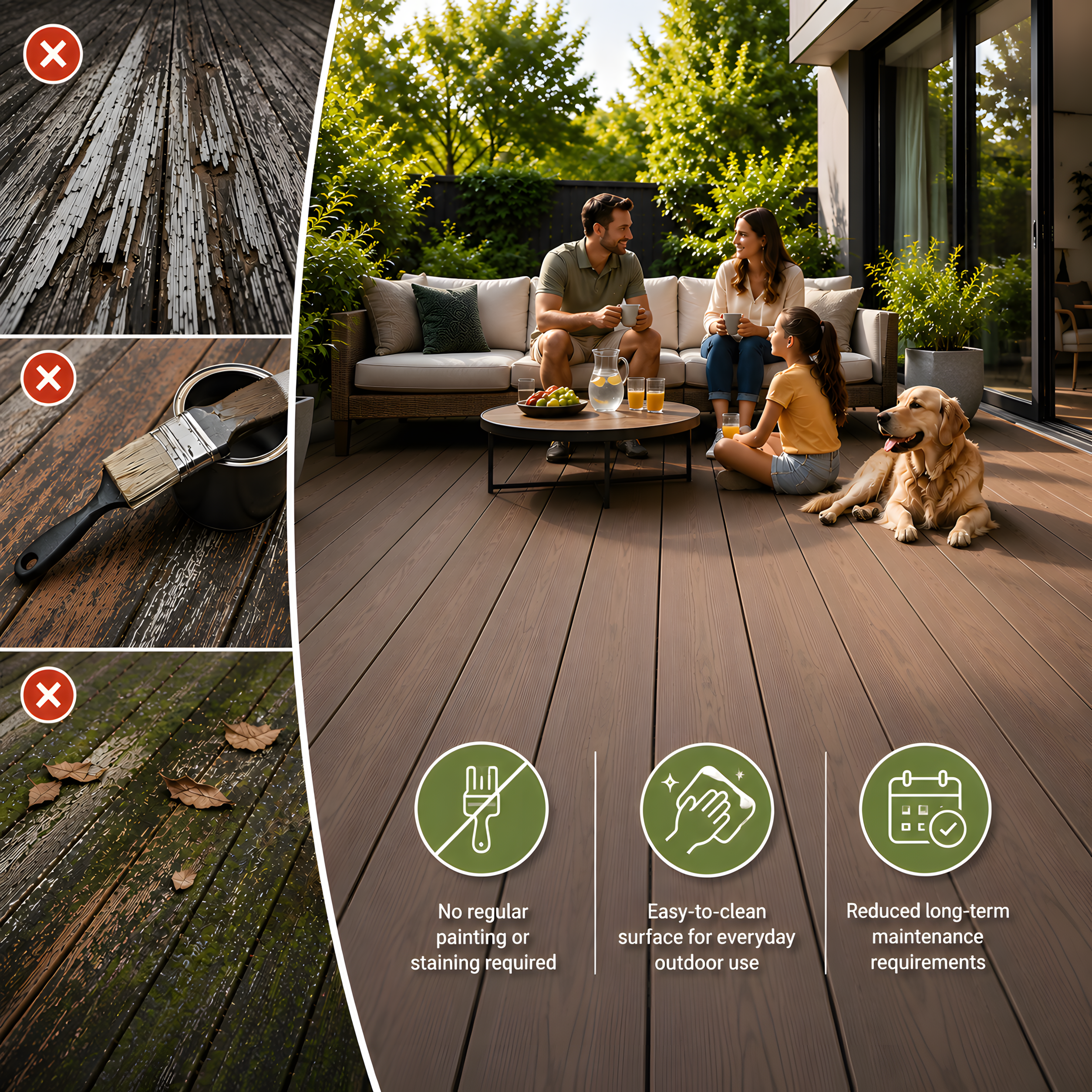 Clean low-maintenance WPC decking in a modern outdoor space