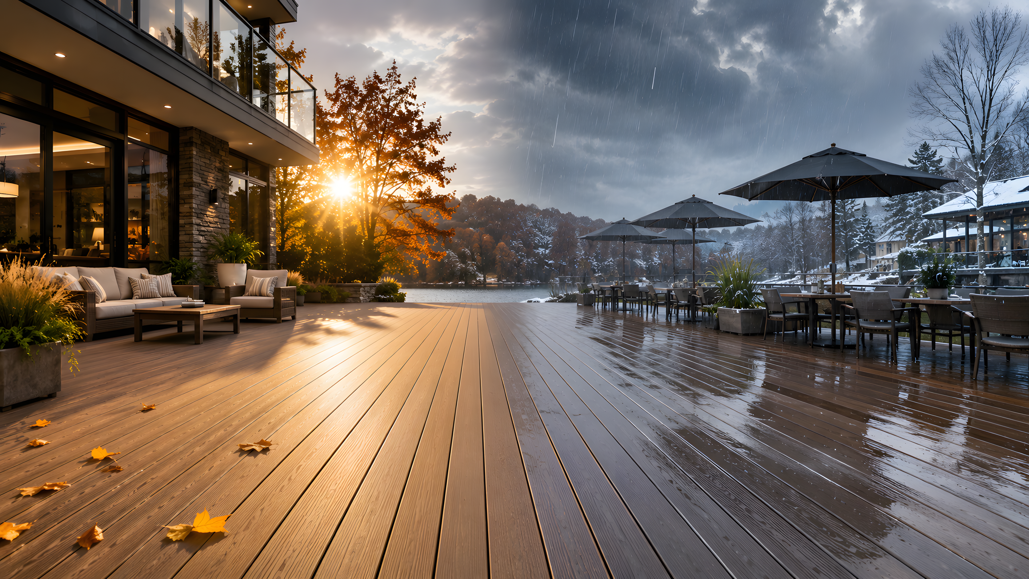WPC decking installed in an outdoor area exposed to changing weather
