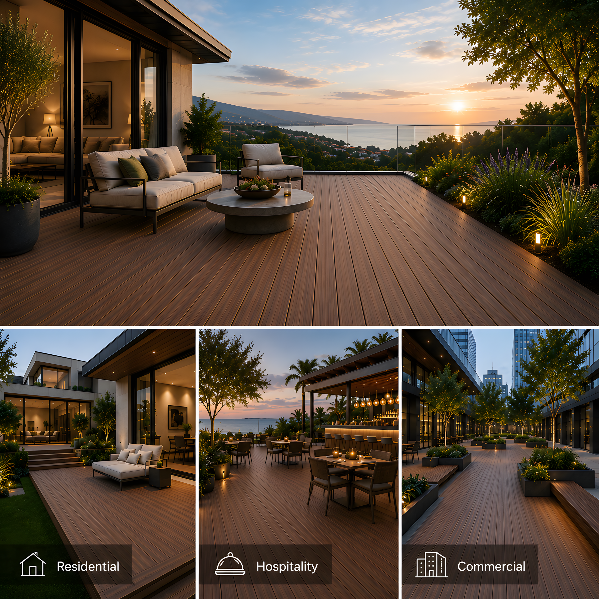 WPC decking used in a contemporary terrace and garden project