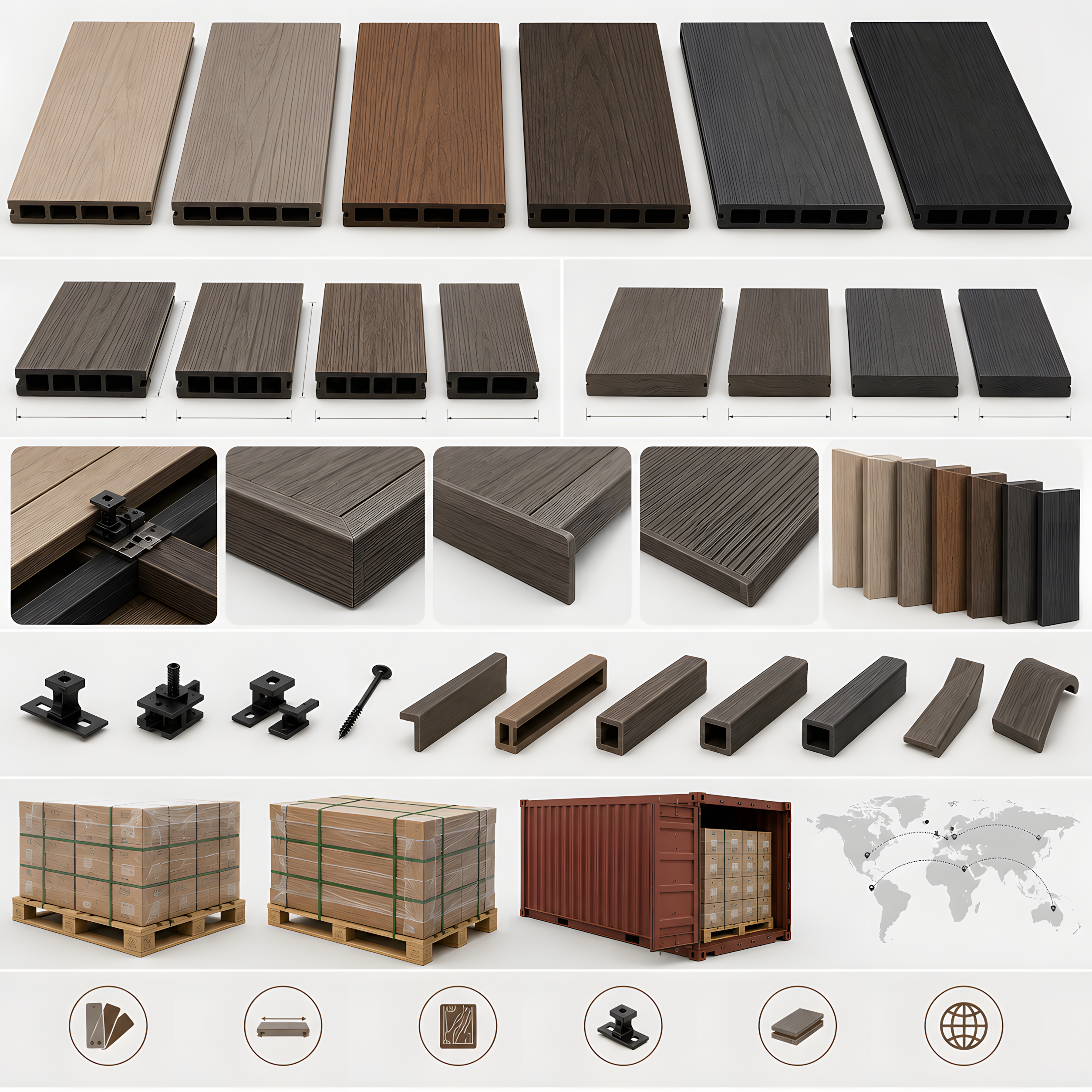 WPC decking samples and accessories prepared for custom supply